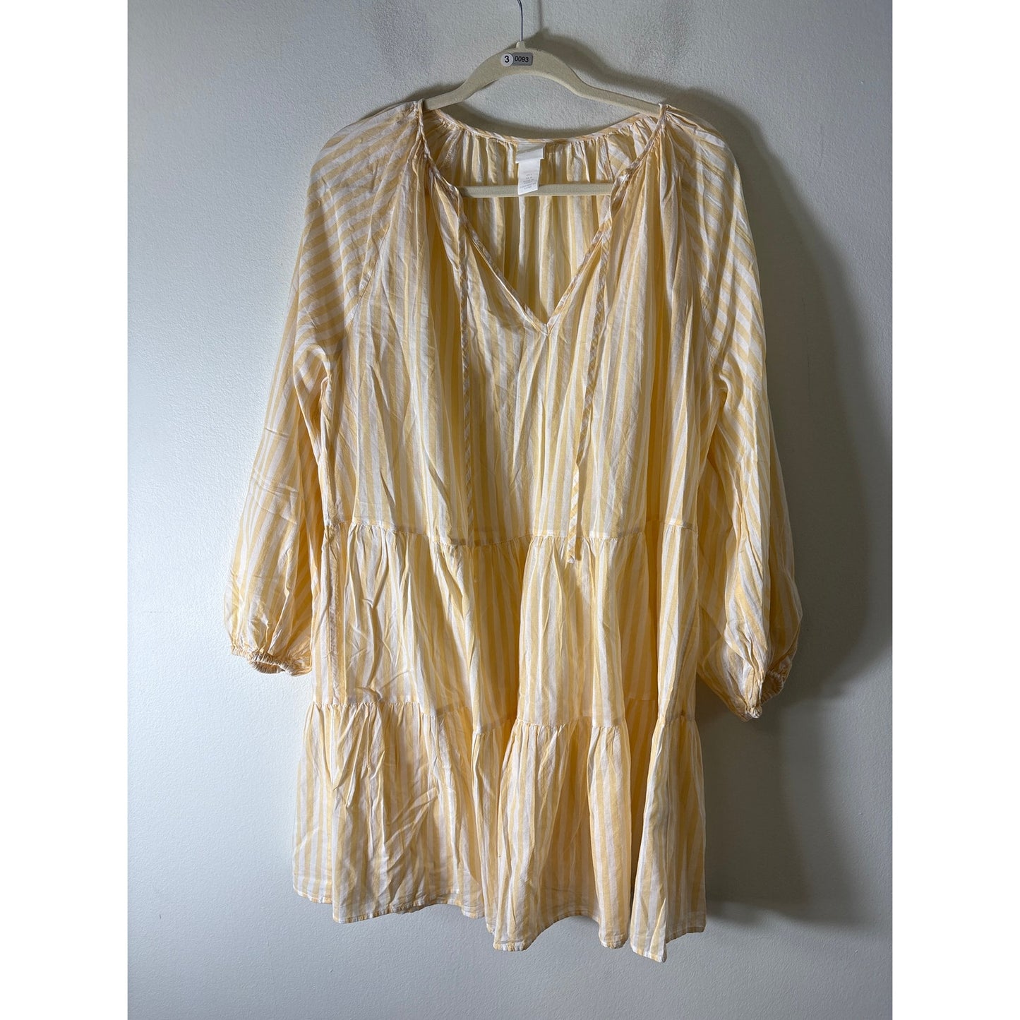H&M Butter Yellow and White Stripe Tiered Dress Sz L