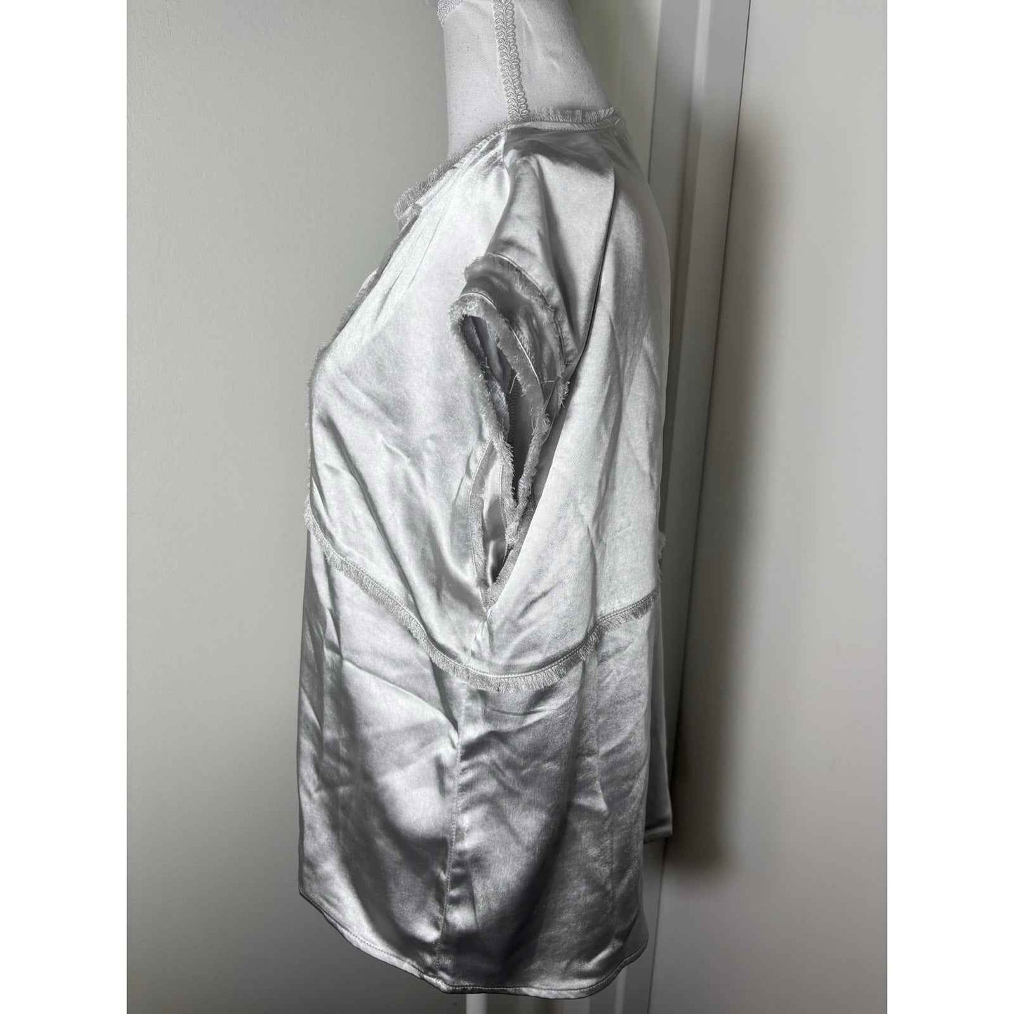 Melissa Nepton Silver Sleeveless V-Neck Shirt Sz M