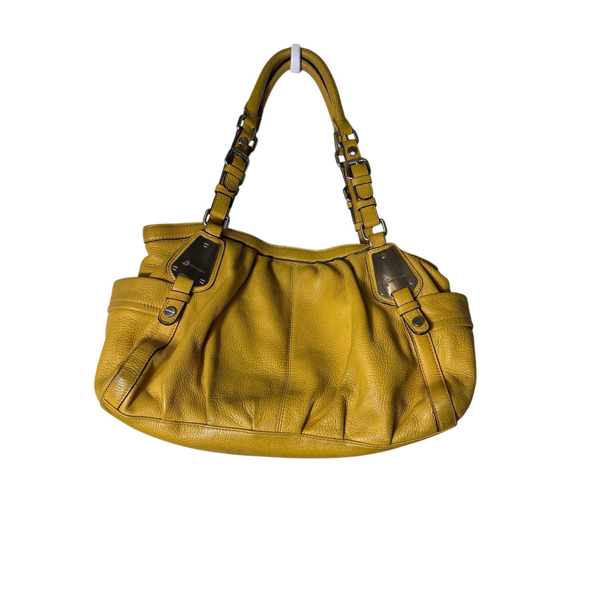 B Makowsky Mustard Yellow Buckle Strap Purse Sz 18"x19" approximately