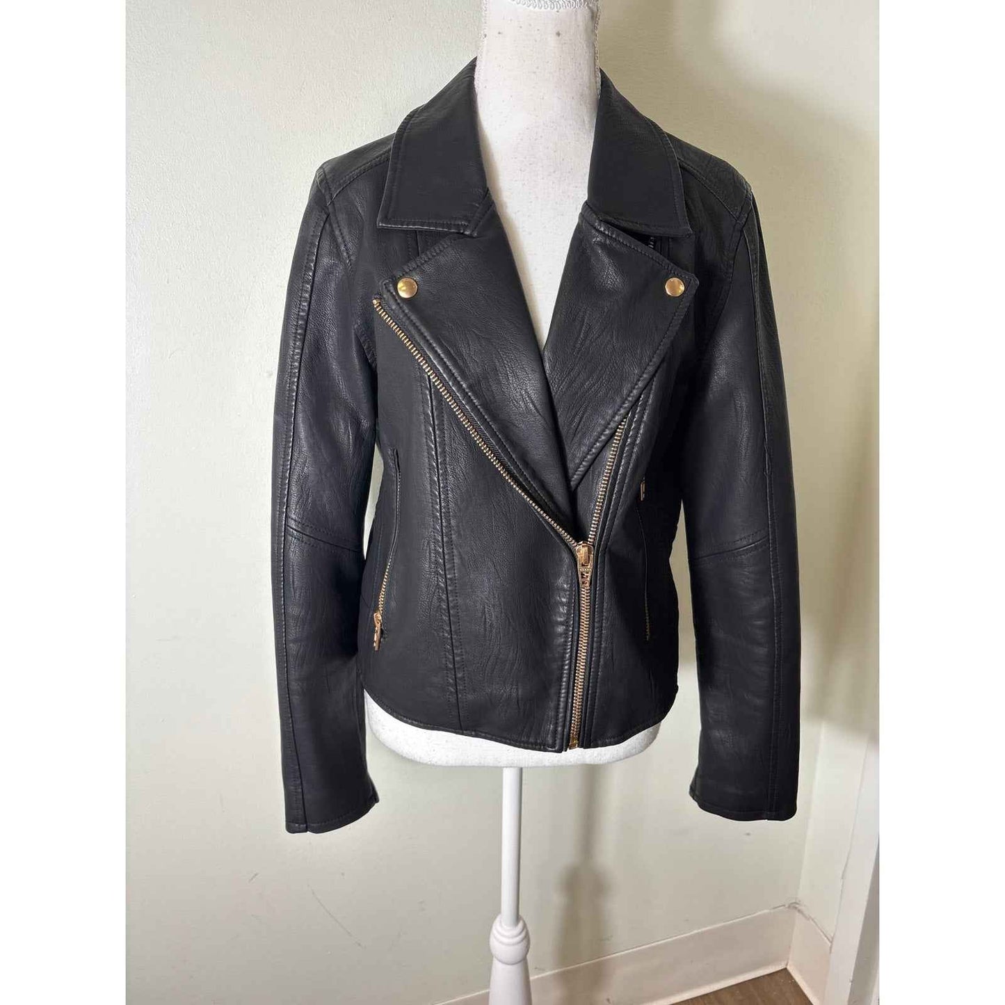 Blank NYC Black Faux Leather Long Sleeve Moto Jacket Sz M
