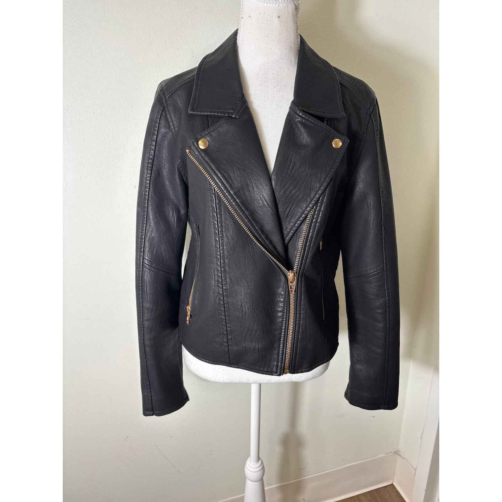 Blank NYC Black Faux Leather Long Sleeve Moto Jacket Sz M