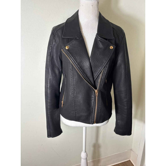 Blank NYC Black Faux Leather Long Sleeve Moto Jacket Sz M