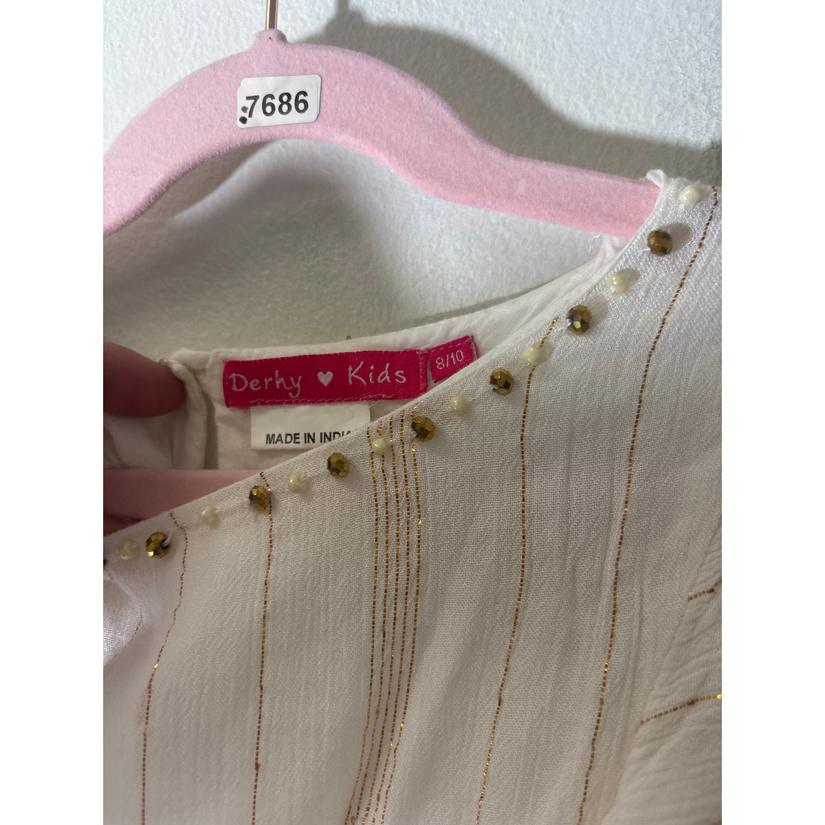 Girls Derhy Kids White Flutter Sleeve Cotton Dress Sz 8/10