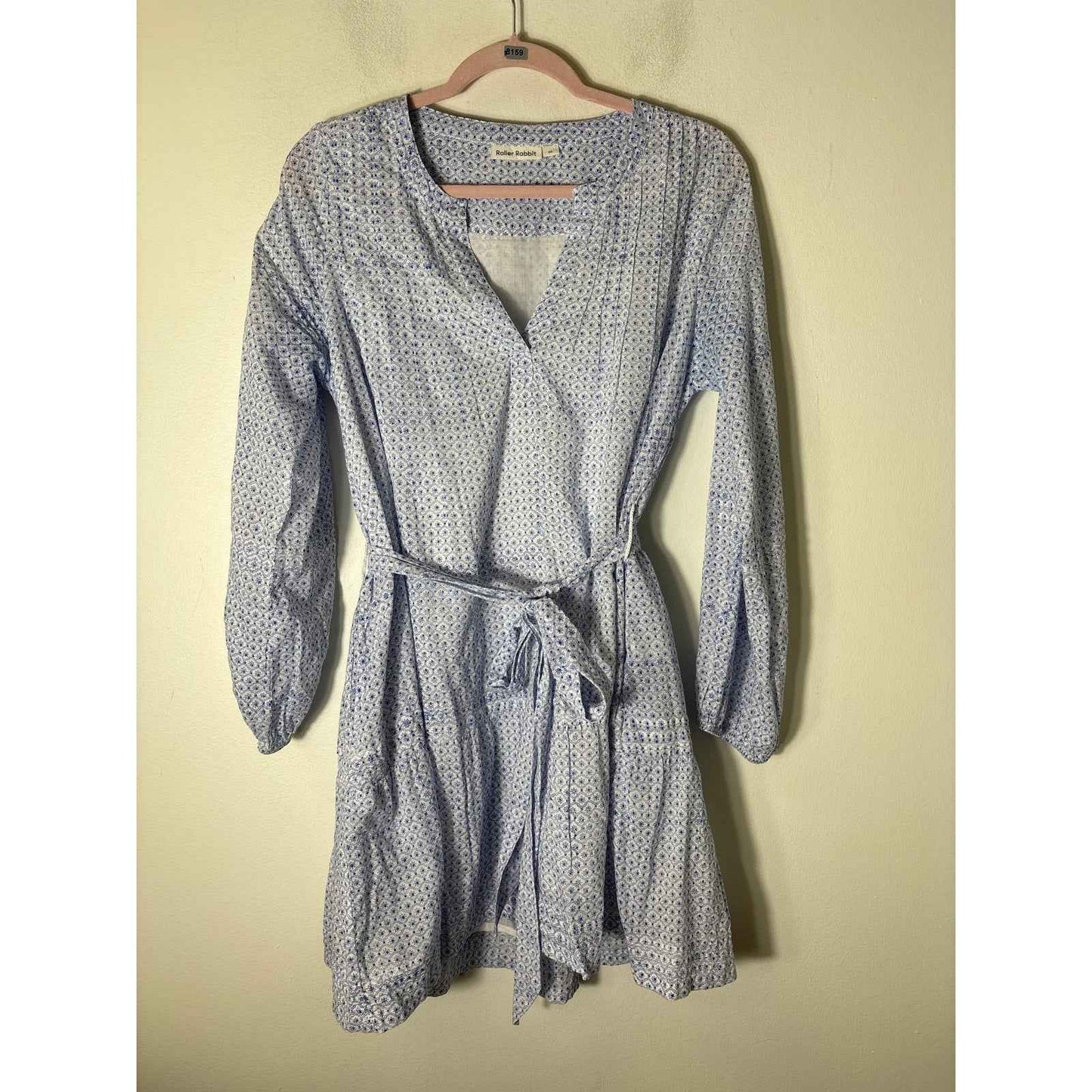 Roller Rabbit blue and White Pattern Long Sleeve Mini Dress Sz XS