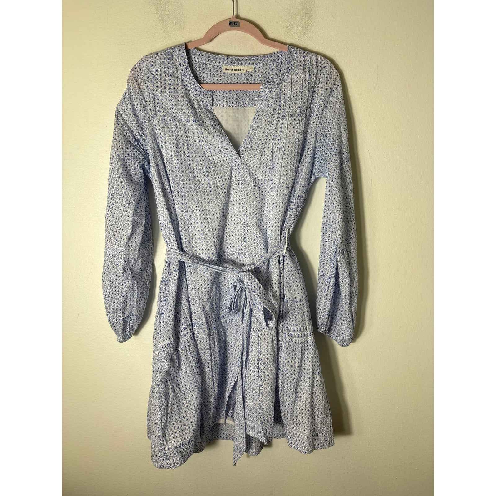 Roller Rabbit blue and White Pattern Long Sleeve Mini Dress Sz XS