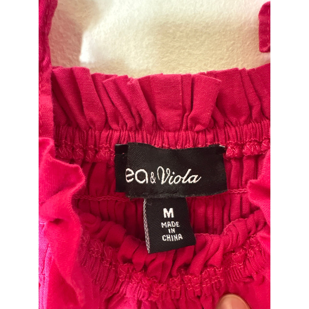 Lea and Viola Dark Pink Smocked Peplum Cotton Top Sz M