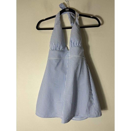 NWT J. Crew Light Blue Sear Sucker Halter Swim Dress Sz 8