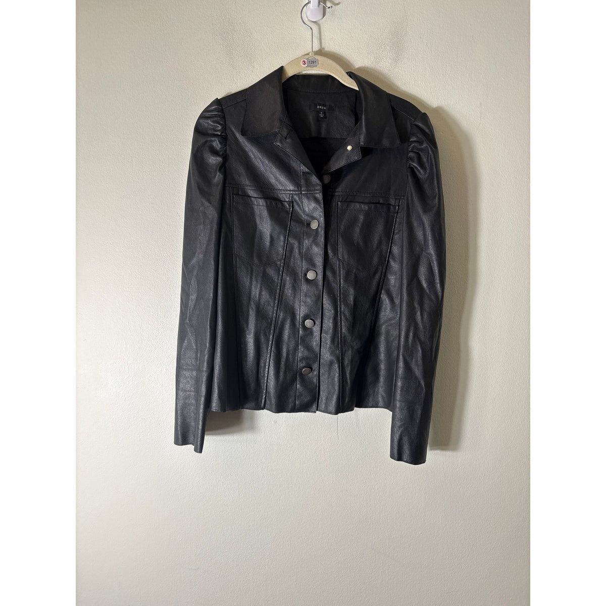 Drew Black Faux Leather long Sleeve Button Up Jacket Sz S