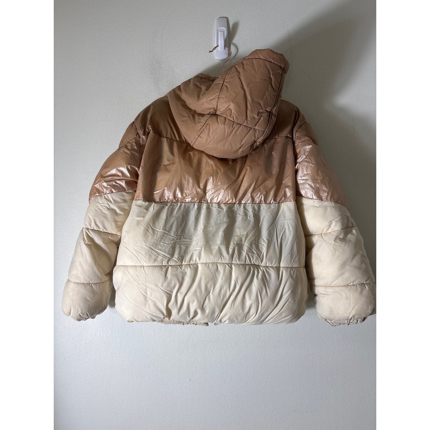 Girls Zara Tan Color Block Long Sleeve Puffy Jacket Sz 9