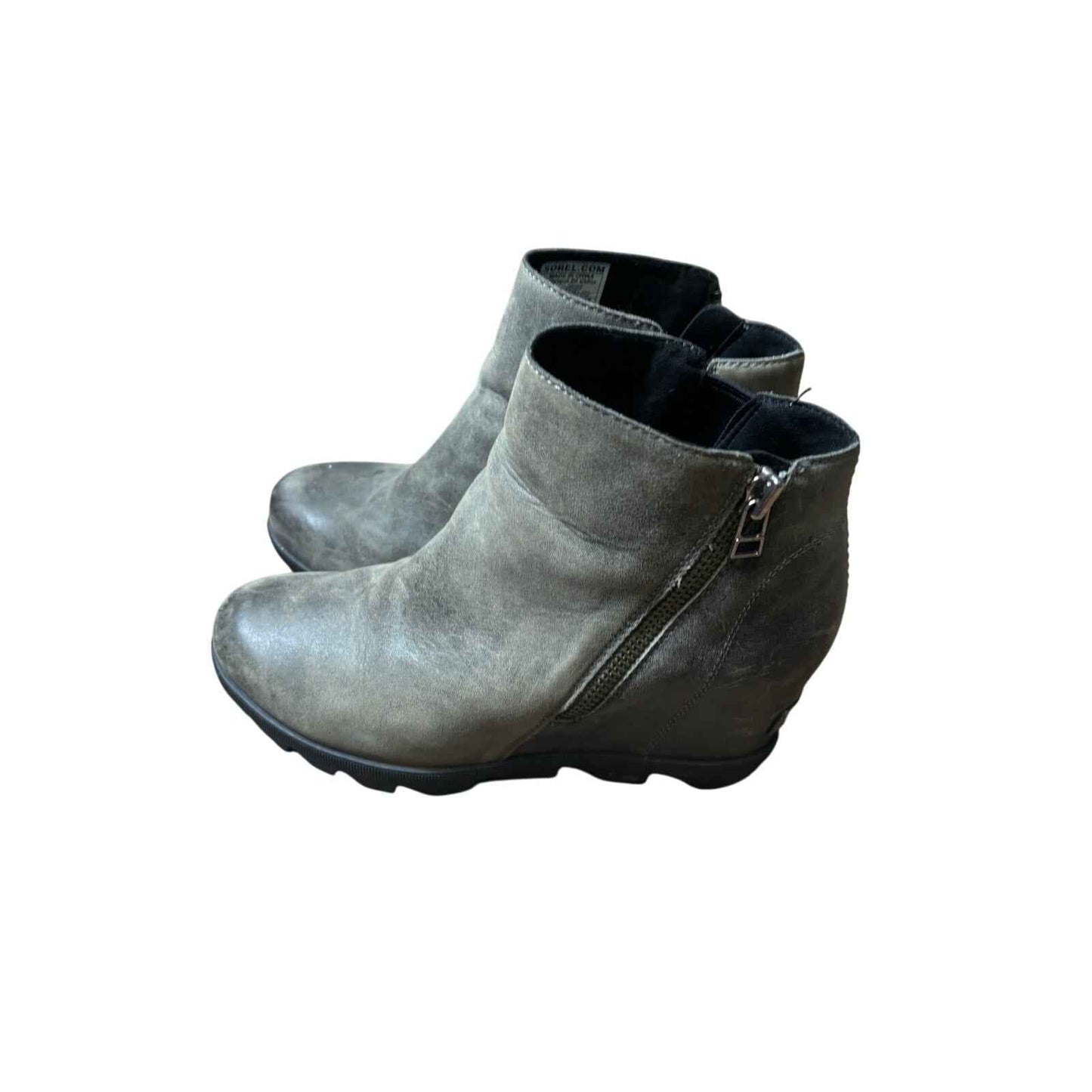 Sorel Gray Leather Wedge Zip Up Ankle Boot Sz 8.5