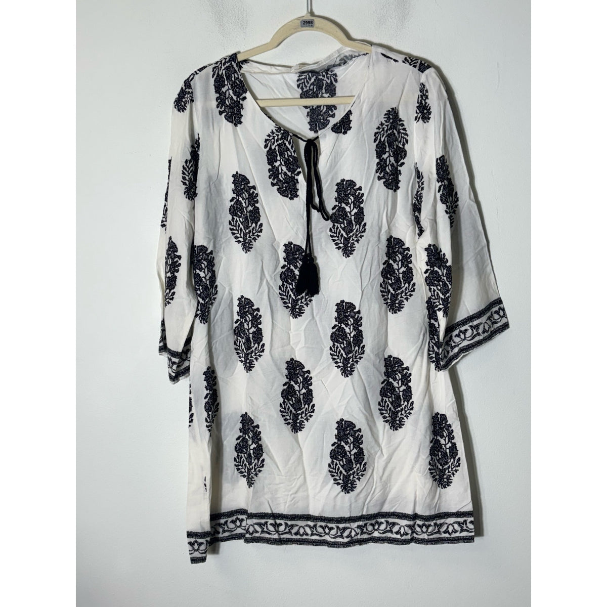 Entro Black and White 3/4 Sleeve Mini Shift Dress Sz L