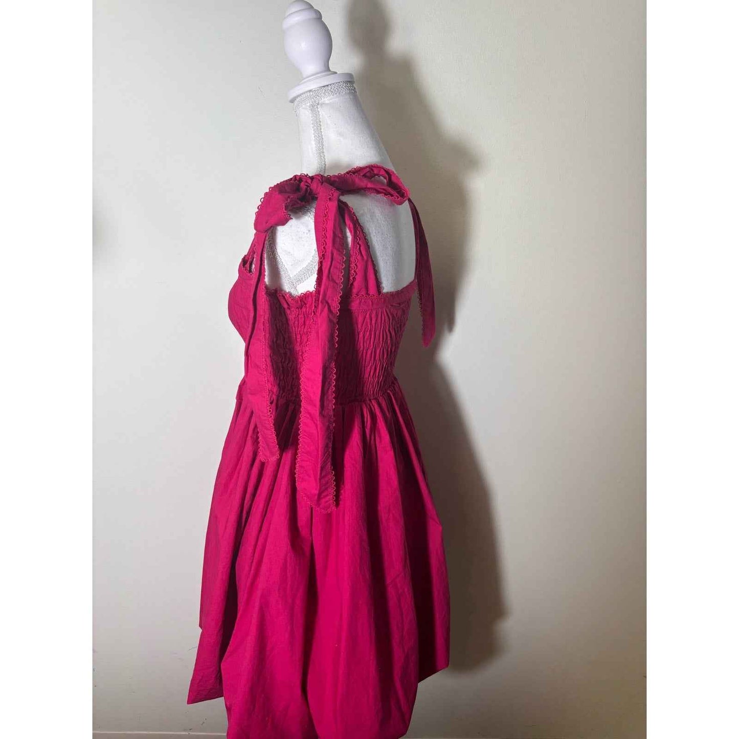 Love Shack Fancy Deep Pink Smocked Bodice with Bubble Skirt Sz S