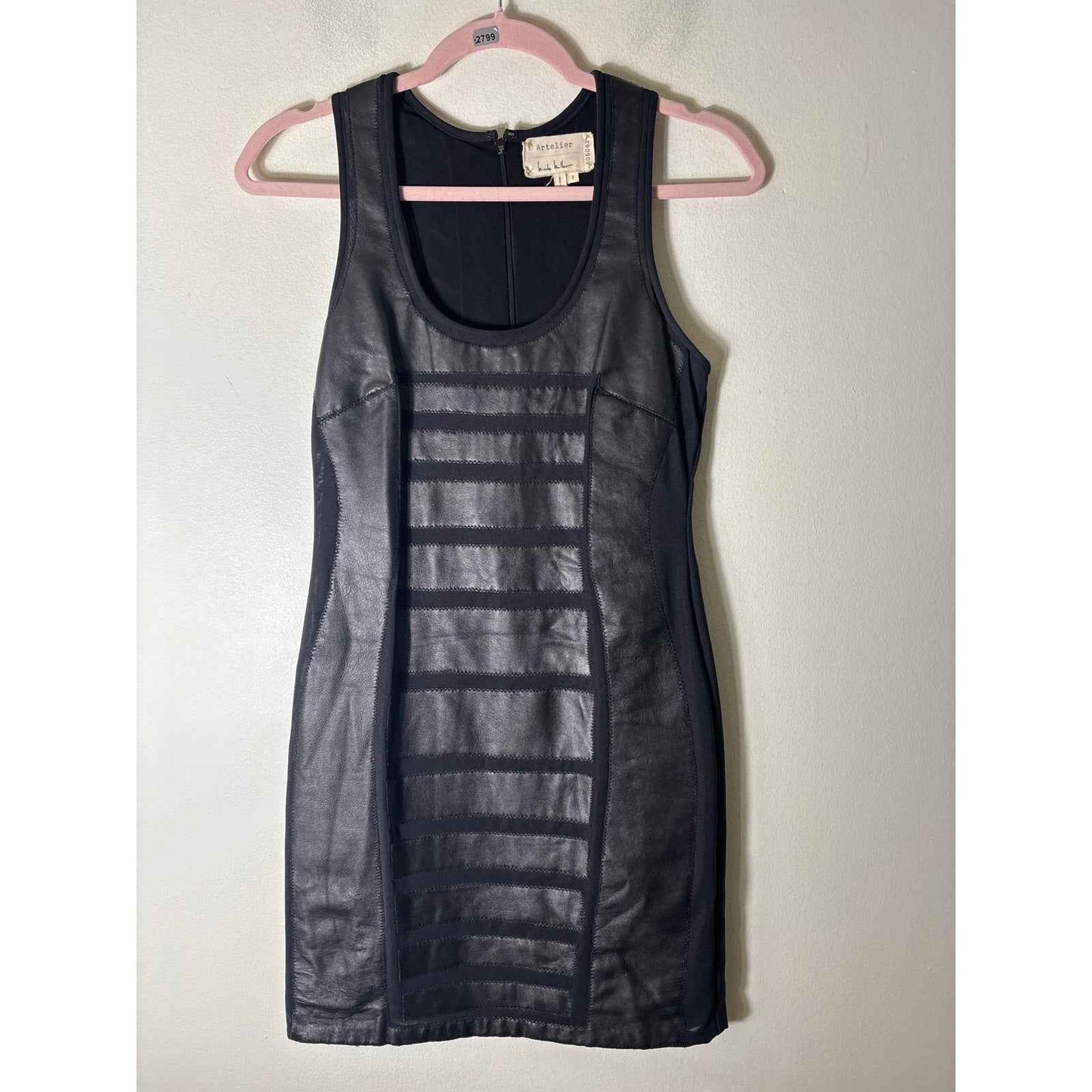 Nicole Miller Black Mesh and Leather Mini Dress Sz 2