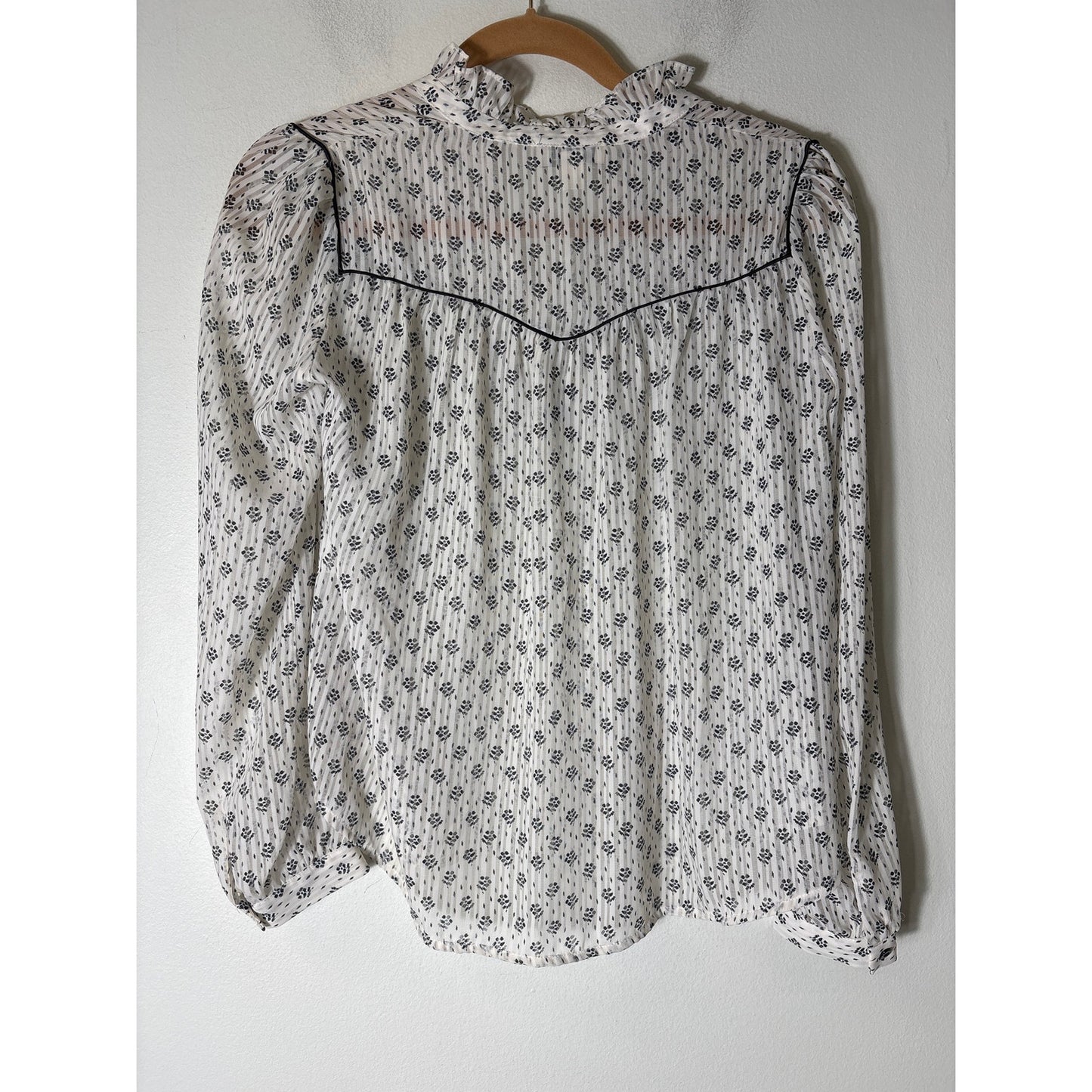 See U Soon White And Black Floral Sheer Long Sleeve Top Sz XS