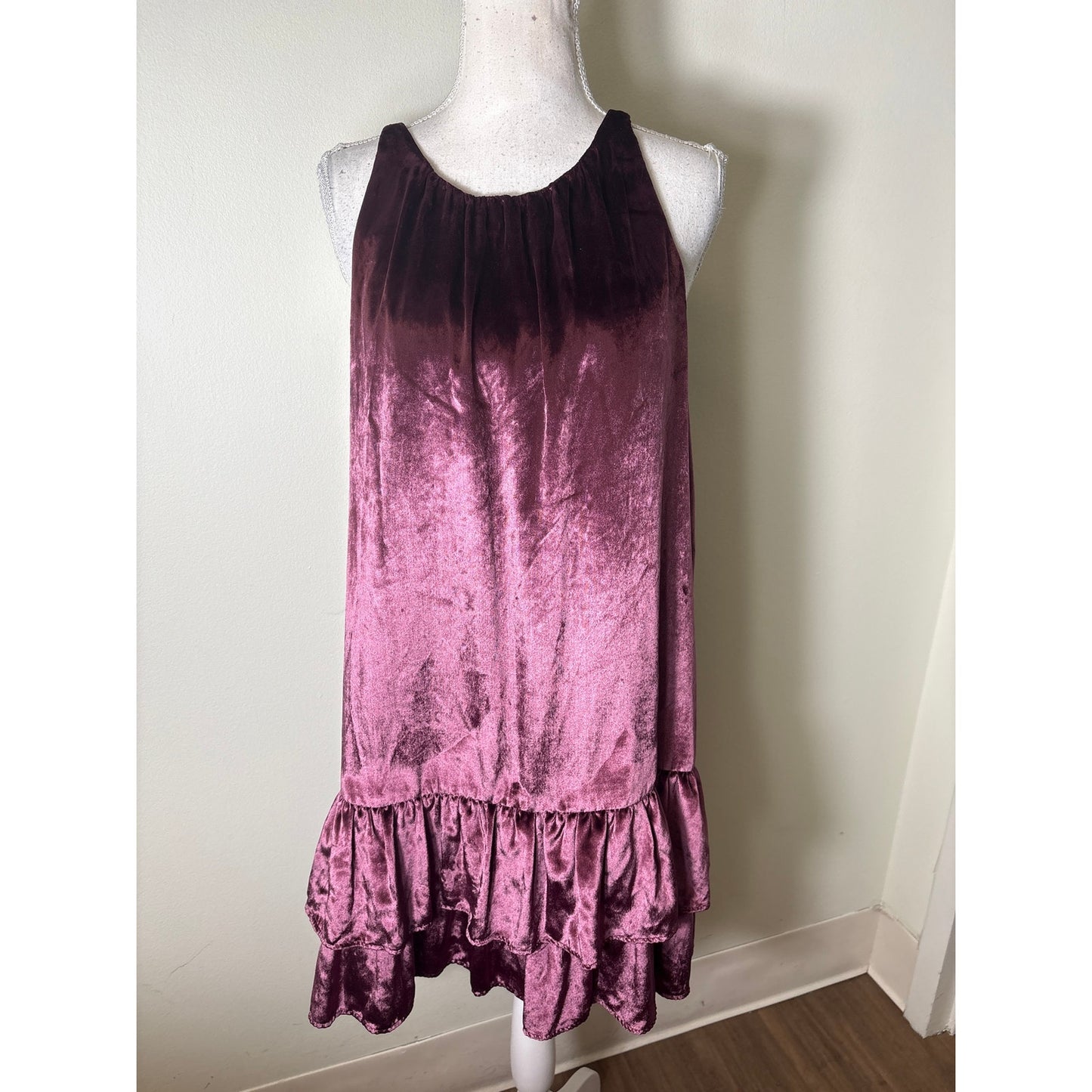 Milly Puple Crushed Velvet Halter Mini Dress Sz 10