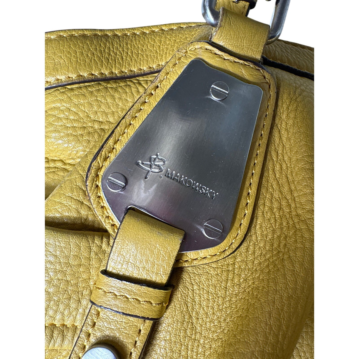 B Makowsky Mustard Yellow Buckle Strap Purse Sz 18"x19" approximately