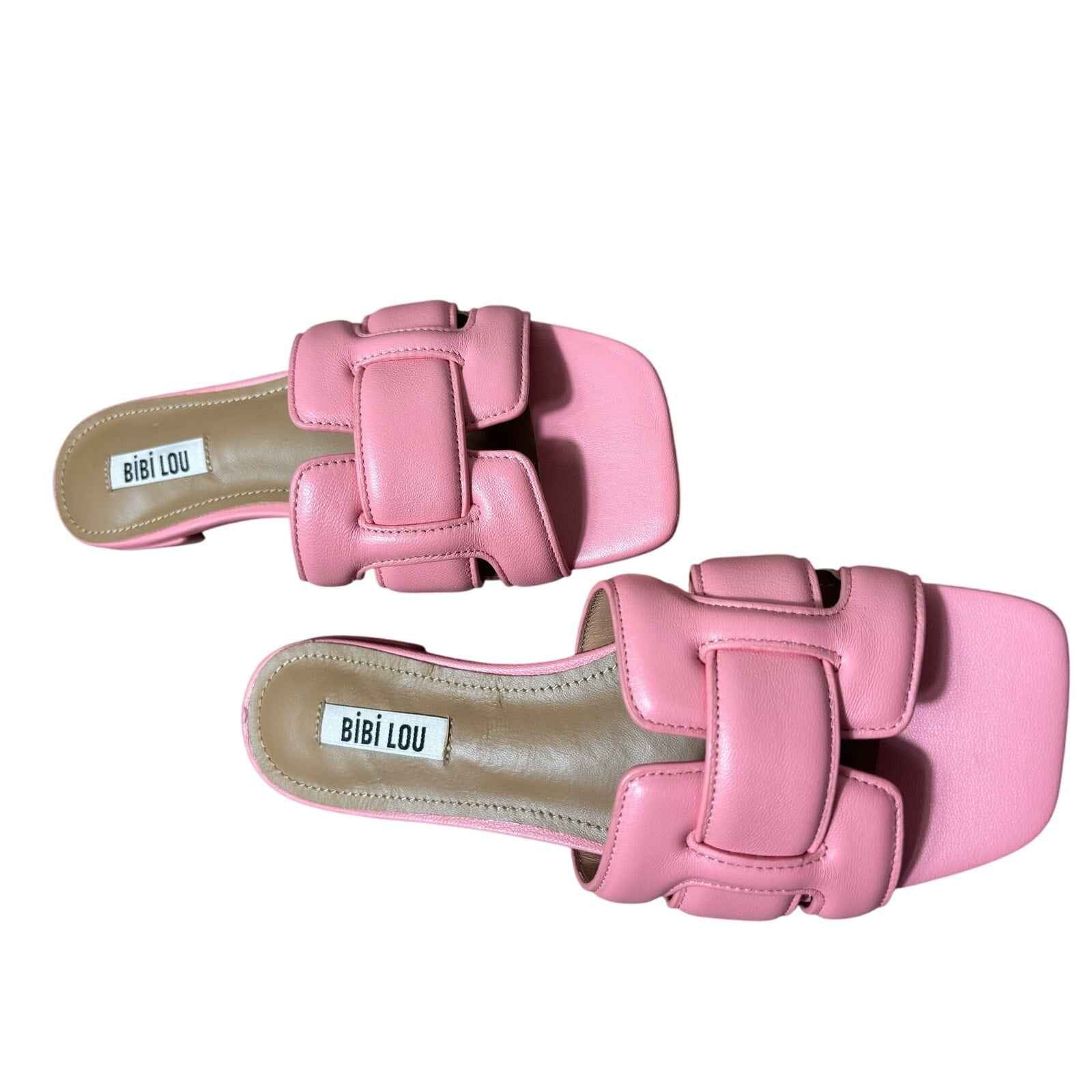NWOB Bibi Lou Pink Leather Woven Slide Sandal Sz 37