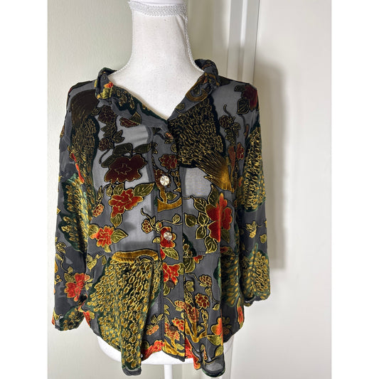 Uru Black Floral Velvet  Blouse sz 1 ( small)