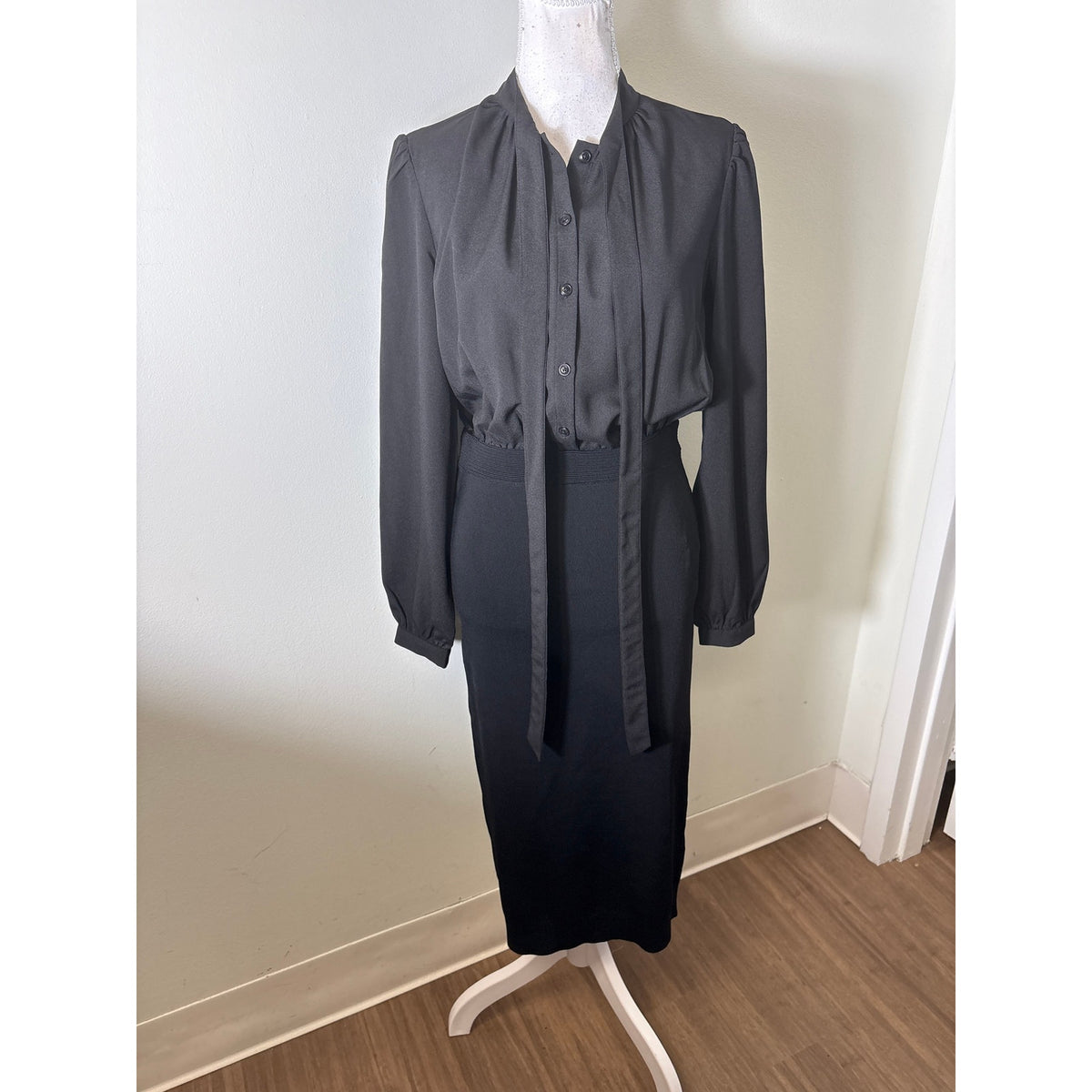 Ted Baker London Black Mixed Media Long Sleeve Maxi Dress Sz 2