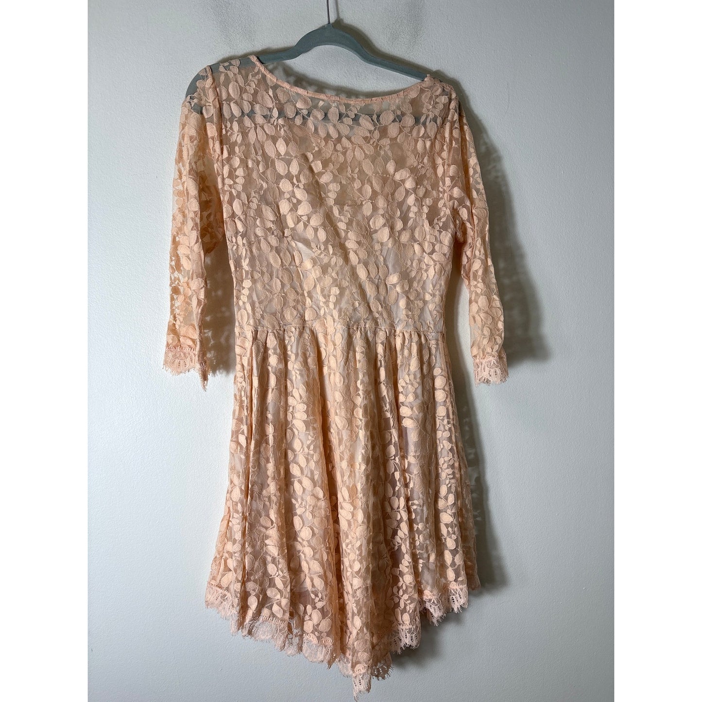 Free People Peach Long Sleeve Lace Midi Dress Sz 12