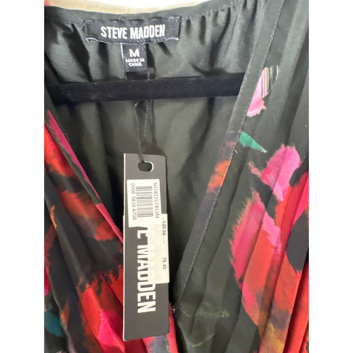 NWT Steve Madden Black and Pink Long Sleeve Sheer Maxi Dress Sz M