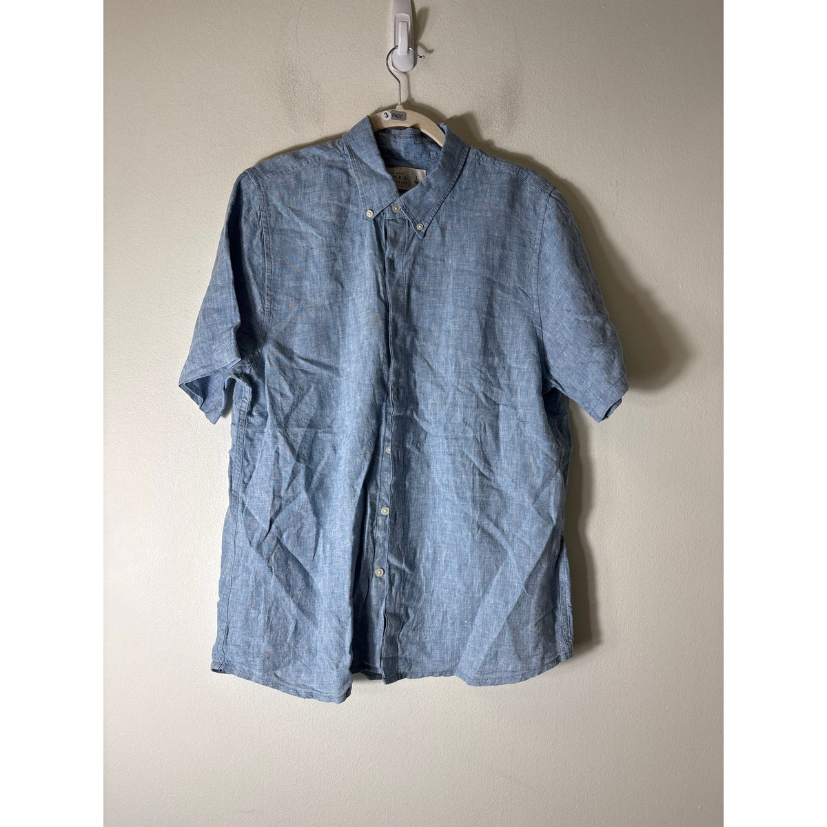 Mens The A & F Blue Linen Button Up Shirt Sz L
