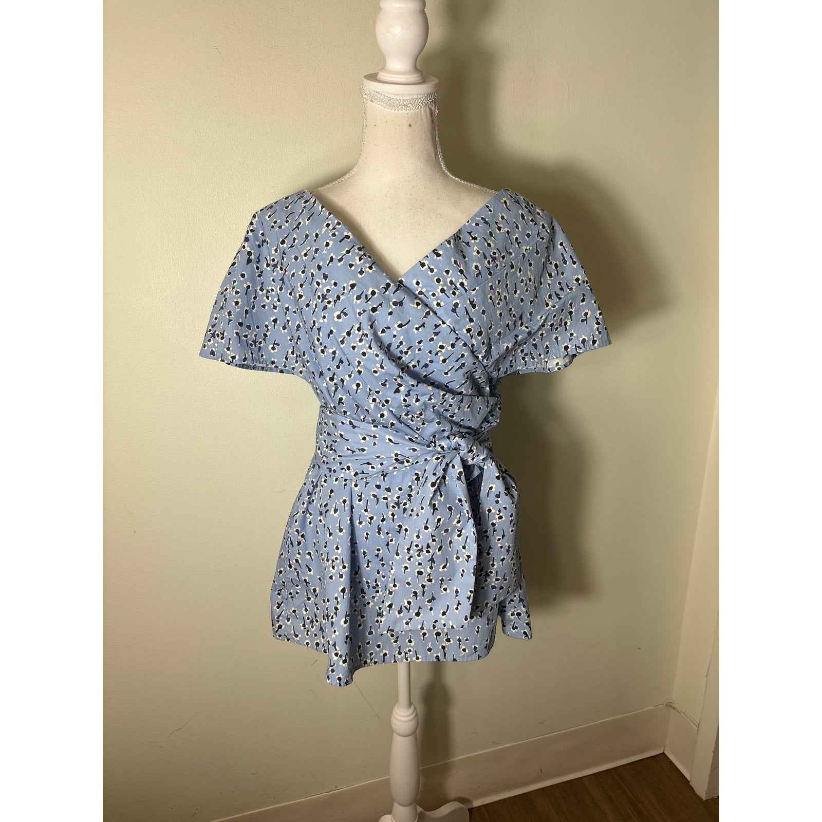 Lela Rose Blue Poppy Floral Off The Shoulder Top Sz 14