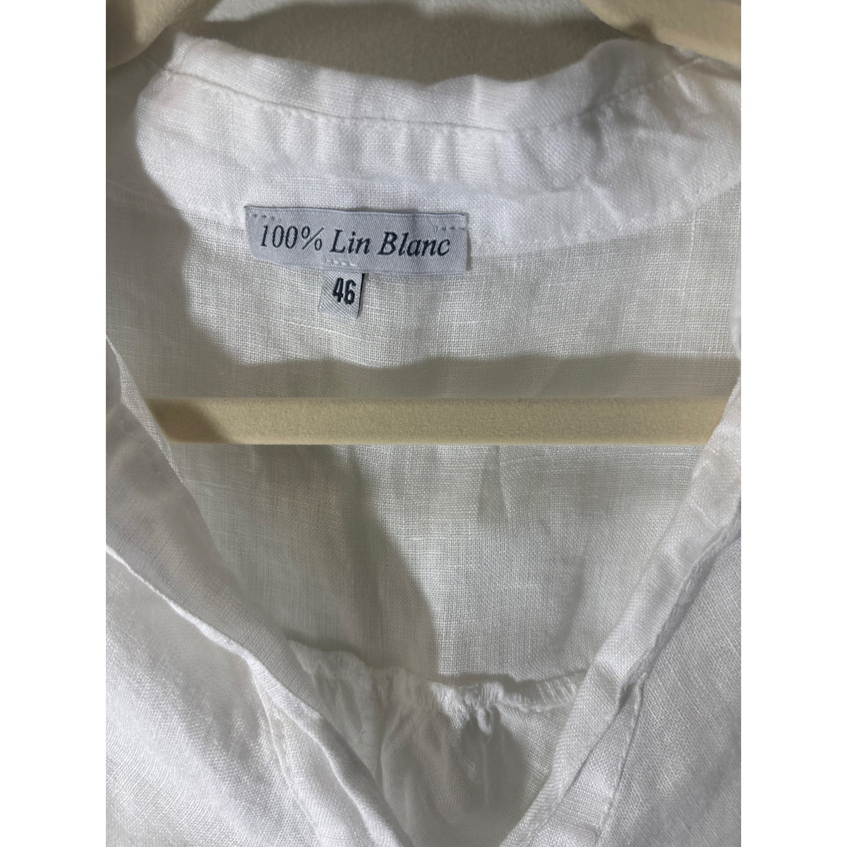 100% Lin Blanc White Short Sleeve Linen V-Neck Tunic Sz 46