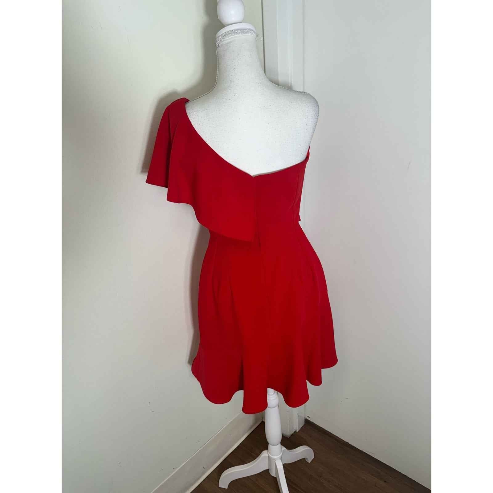 Amanda Uprichard Red One Shoulder Ruffle Mini Cocktail Dress Sz M