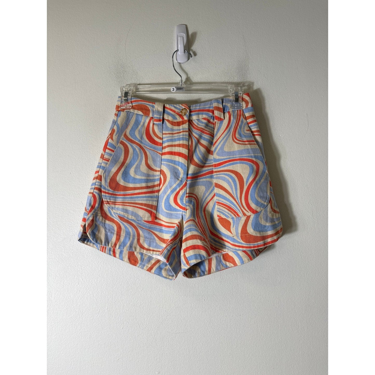FRNCH Paris Orange Light Blue High Waisted Cotton Denim Shorts Sz XS