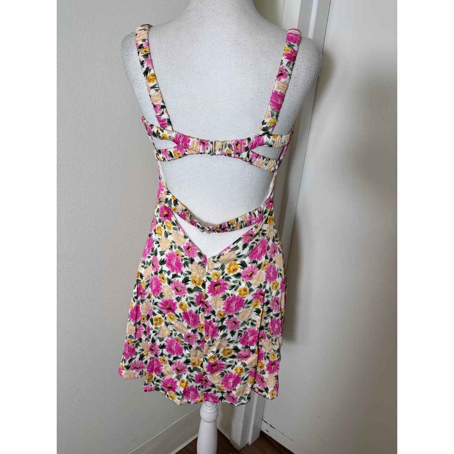 For Love and Lemons Pink Floral Backless Mini Dress Sz S