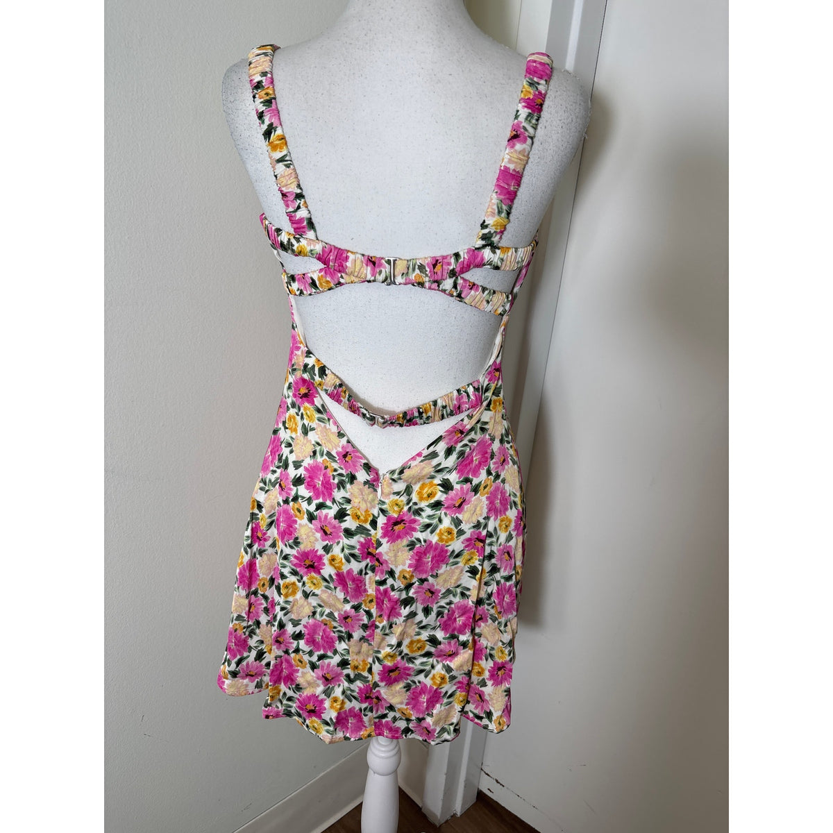 For Love and Lemons Pink Floral Backless Mini Dress Sz S