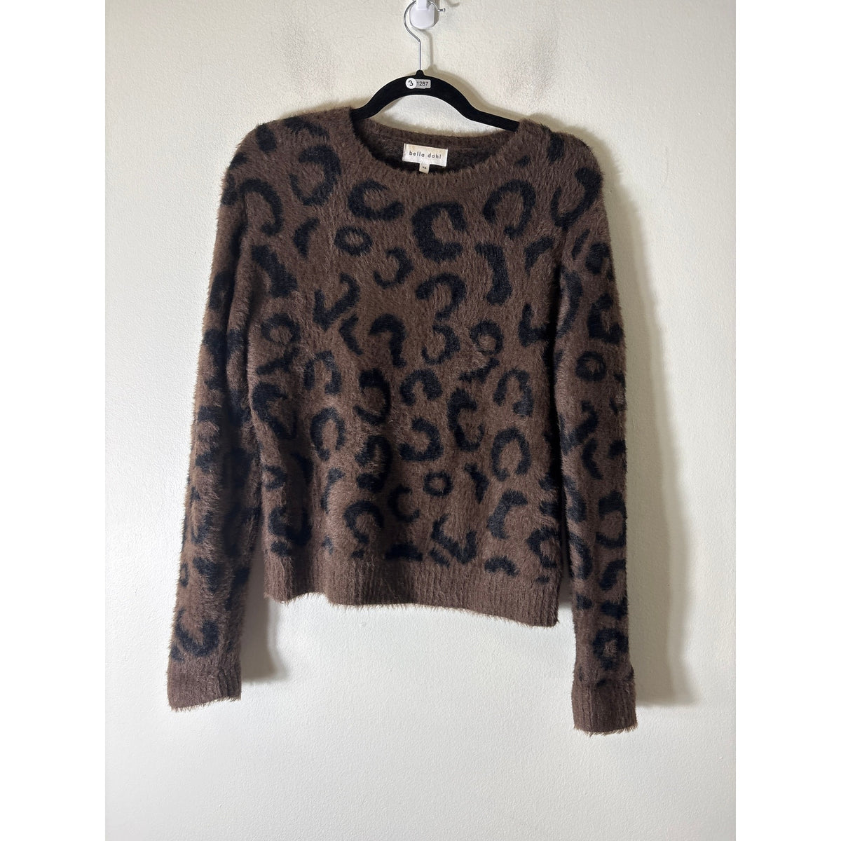 Bella Dahl Brown Cheetah Print Fuzzy Sweater Sz XS