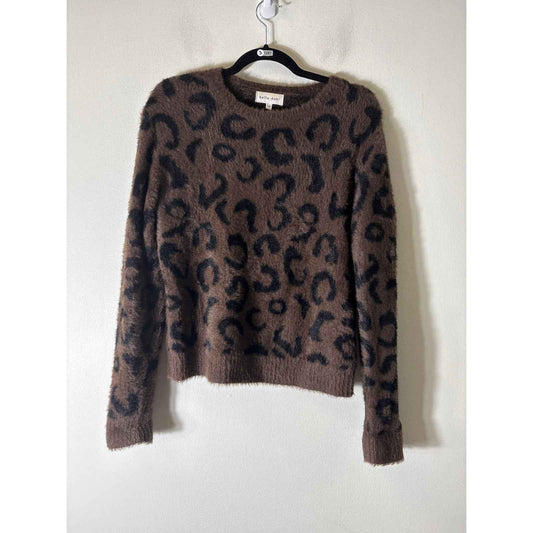 Bella Dahl Brown Cheetah Print Fuzzy Sweater Sz XS