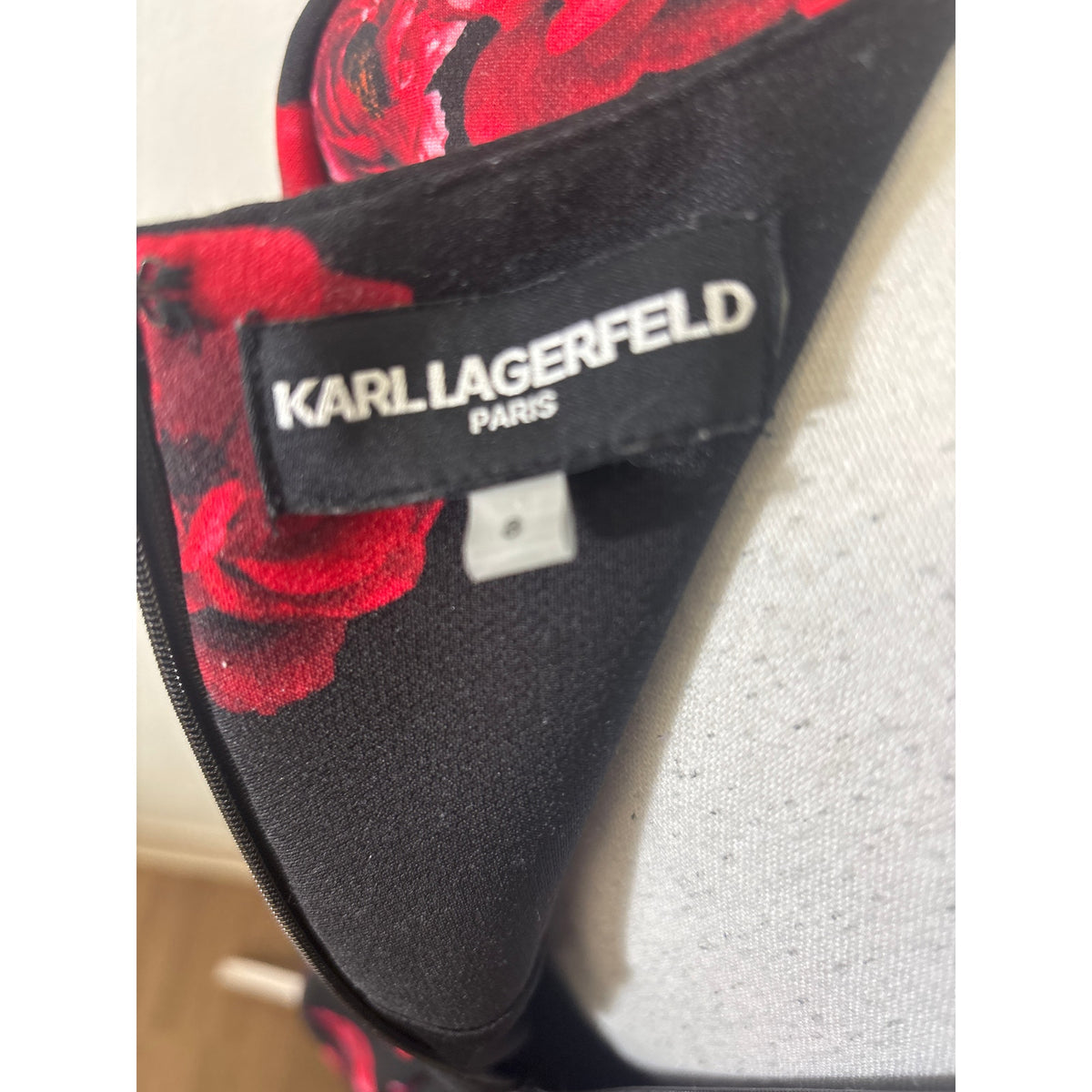Karl Lagerfeld Paris Black with Red Rose Sheath Dress Sz 8