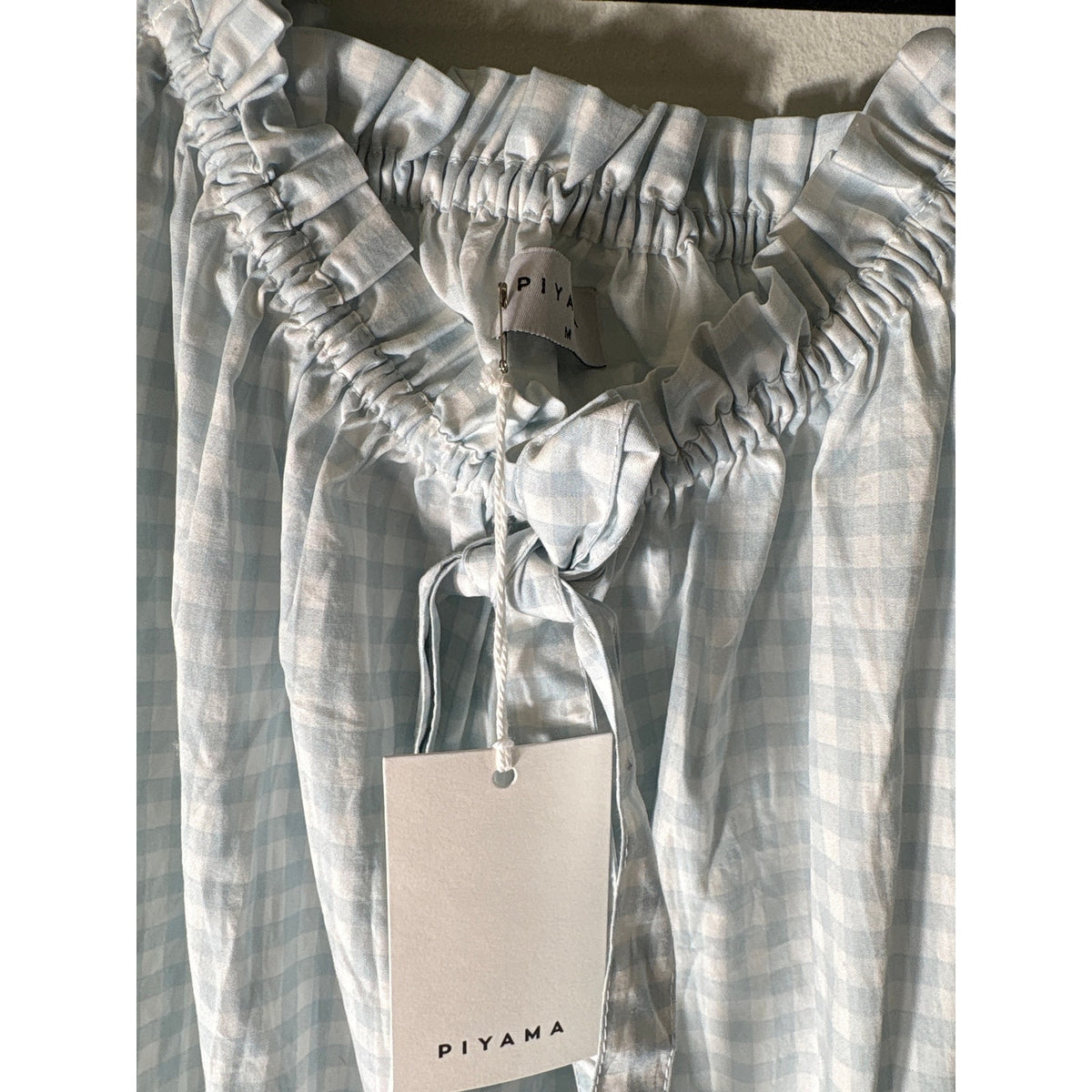 NWT Piyama Light Blue and White Gingham "Lily Long Lounge" Dress Sz M