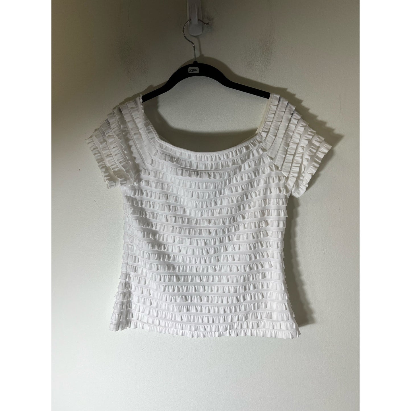 Frank Lyman White Fitted Short Sleeve Mini Ruffled Top Sz 8