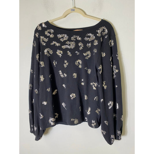 Kyra Black Knit Long Sleeve Silver Sequince Shirt Sz L