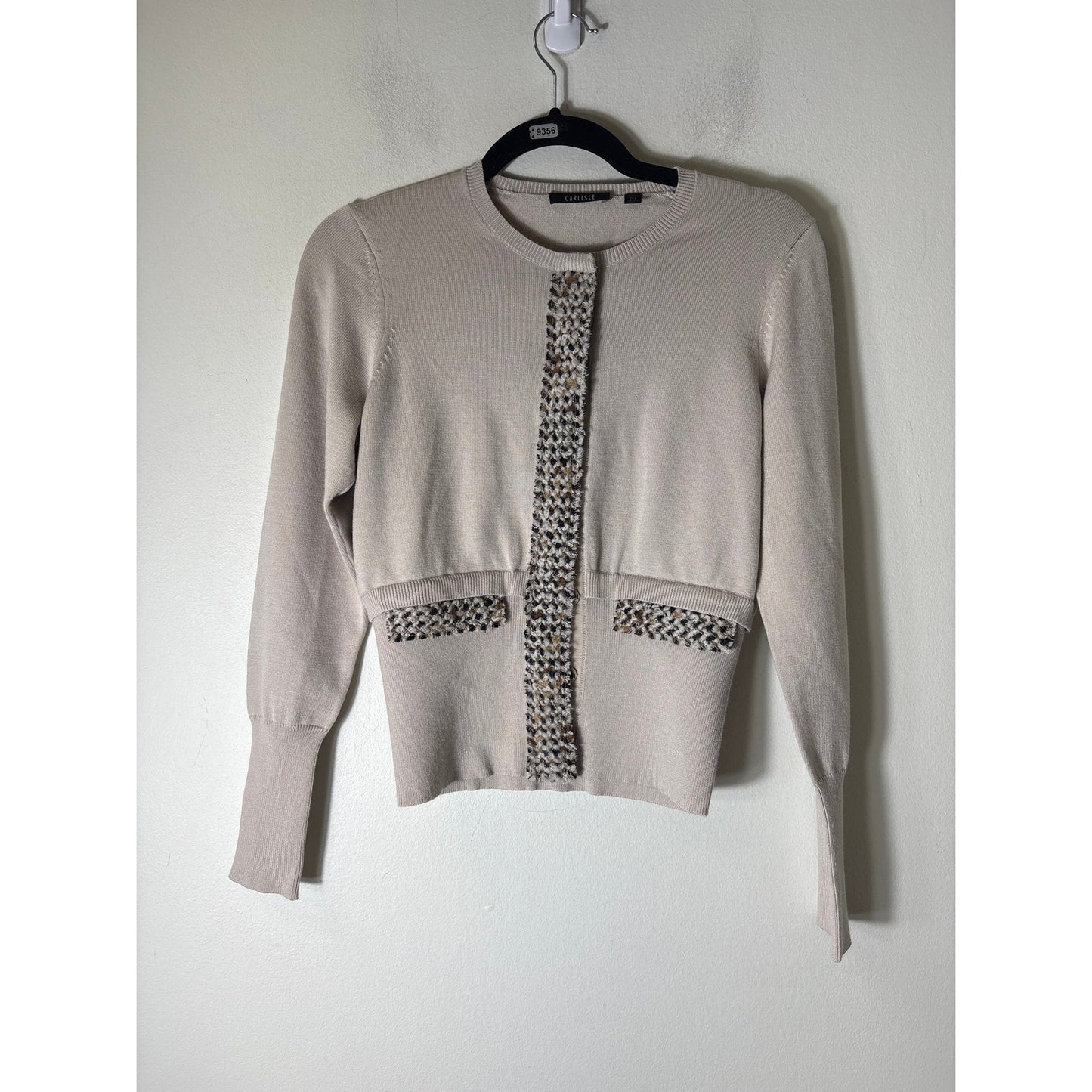 Carlisle Light Tan Cardigan Sweater & Skirt Set With Wool Trim Sz S/4