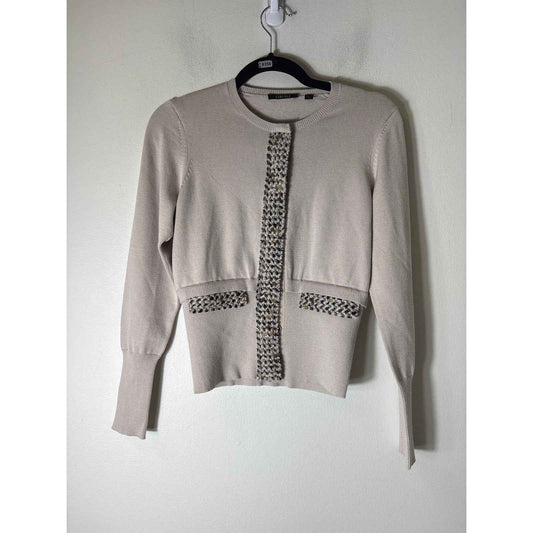 Carlisle Light Tan Cardigan Sweater & Skirt Set With Wool Trim Sz S/4