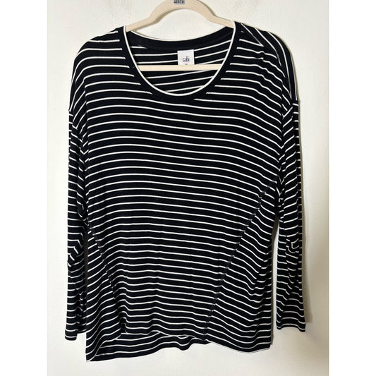 Cabi Black White Stripe Long Sleeve Top Sz S
