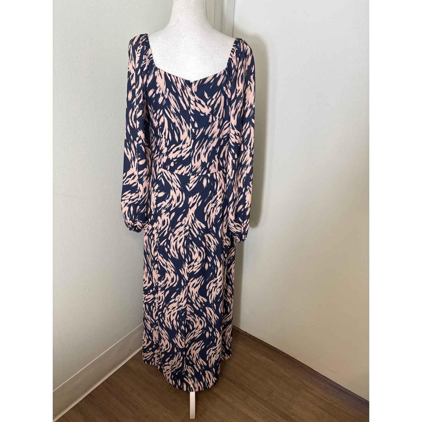 Ali & Jay Navy and Pink Long Sleeve V-Neck Maxi Dress Sz L