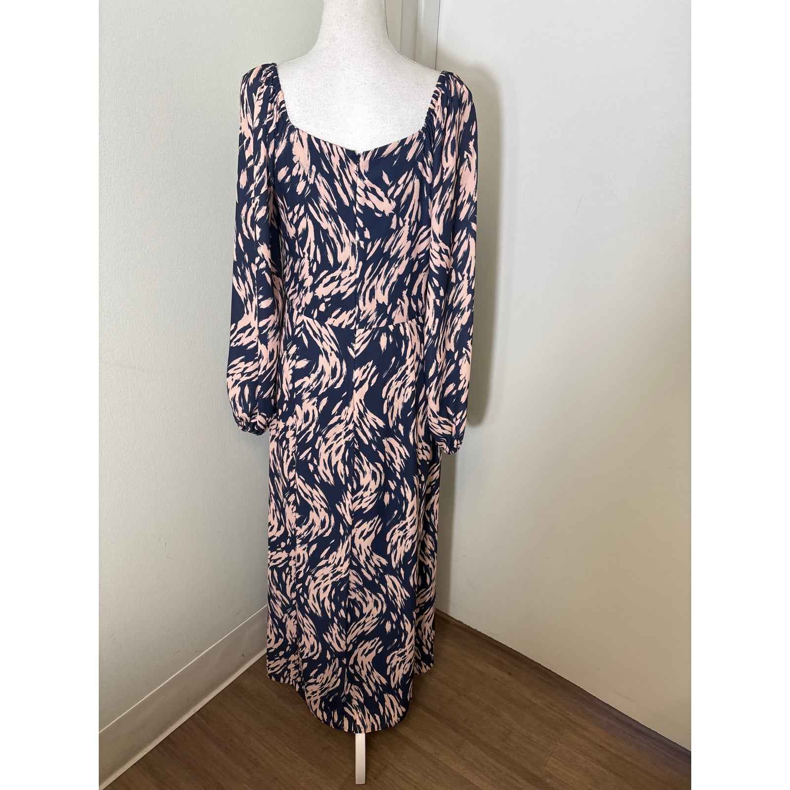 Ali & Jay Navy and Pink Long Sleeve V-Neck Maxi Dress Sz L