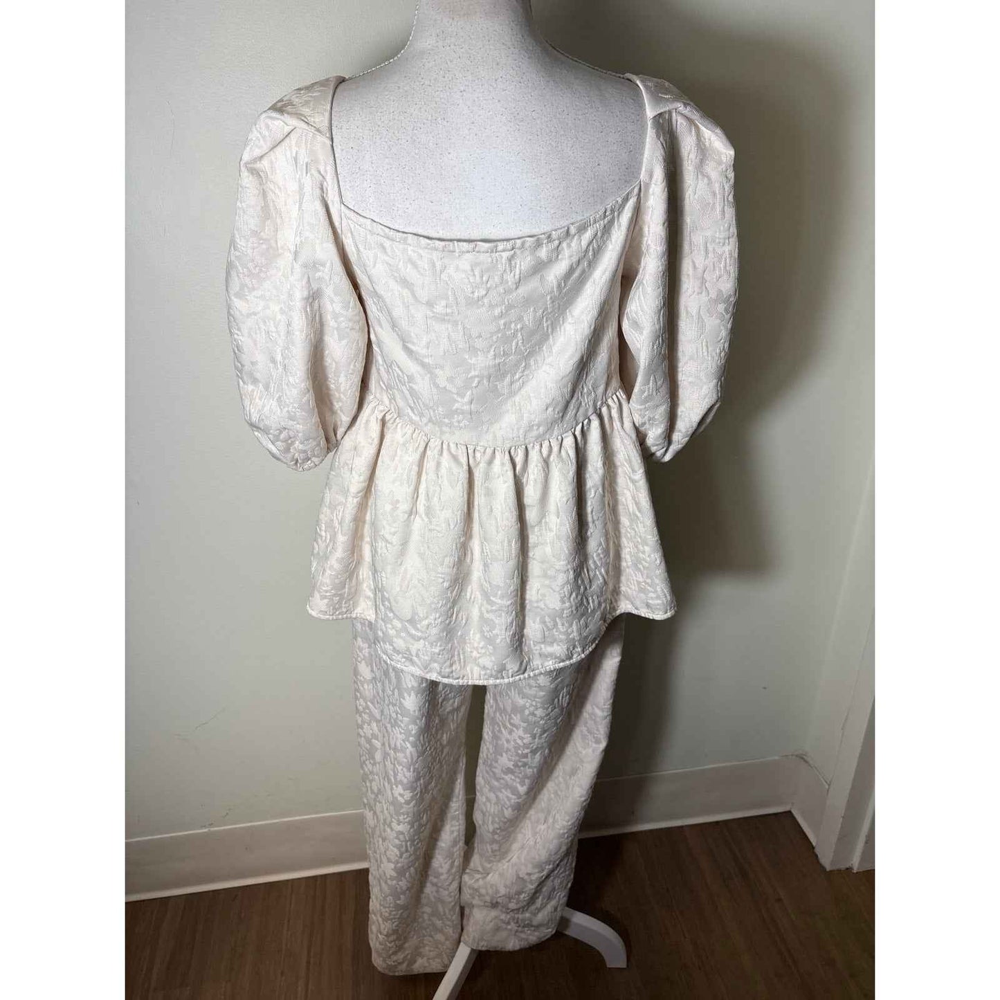 Stine Goya Ivory Puff Sleeve Top and Pants Set Sz S