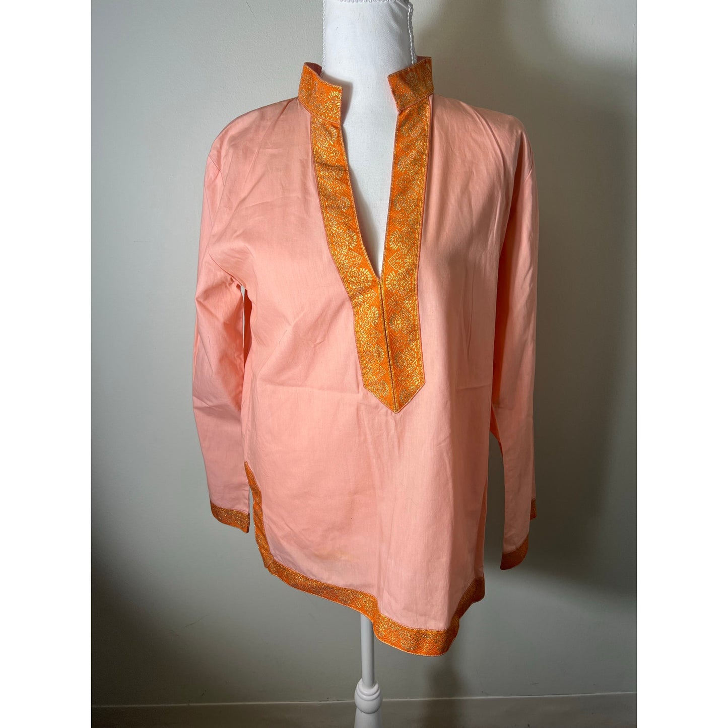 Sheridan French Pink Orange Long Sleeve Cotton Tunic Sz S