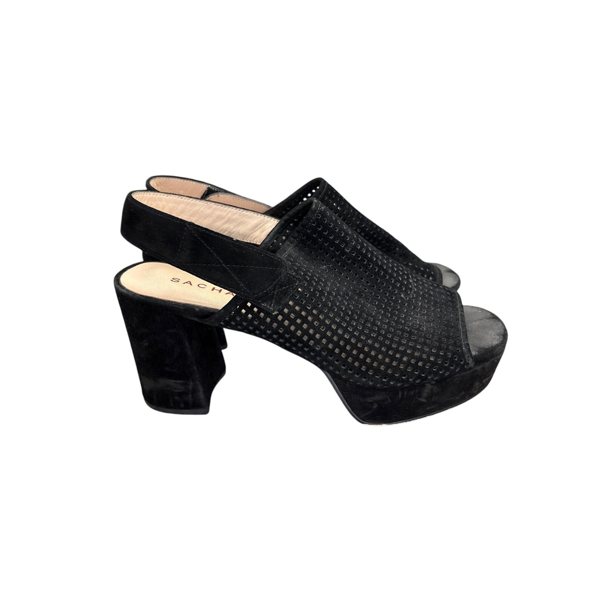 Sacha London Black Laser Cut Suede Sandals Sz 10