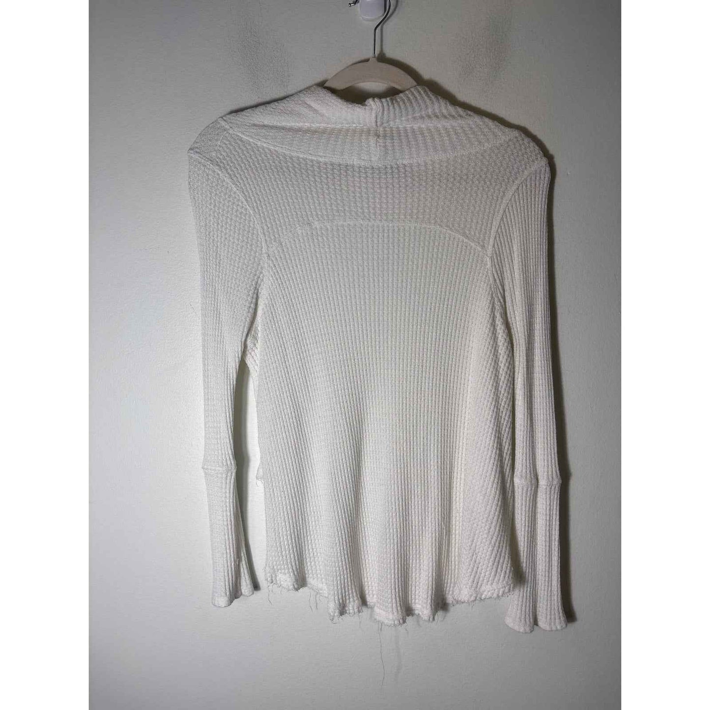 Karlie Off White Long Sleeve Waffle Knit Cowl Neck Top Sz S
