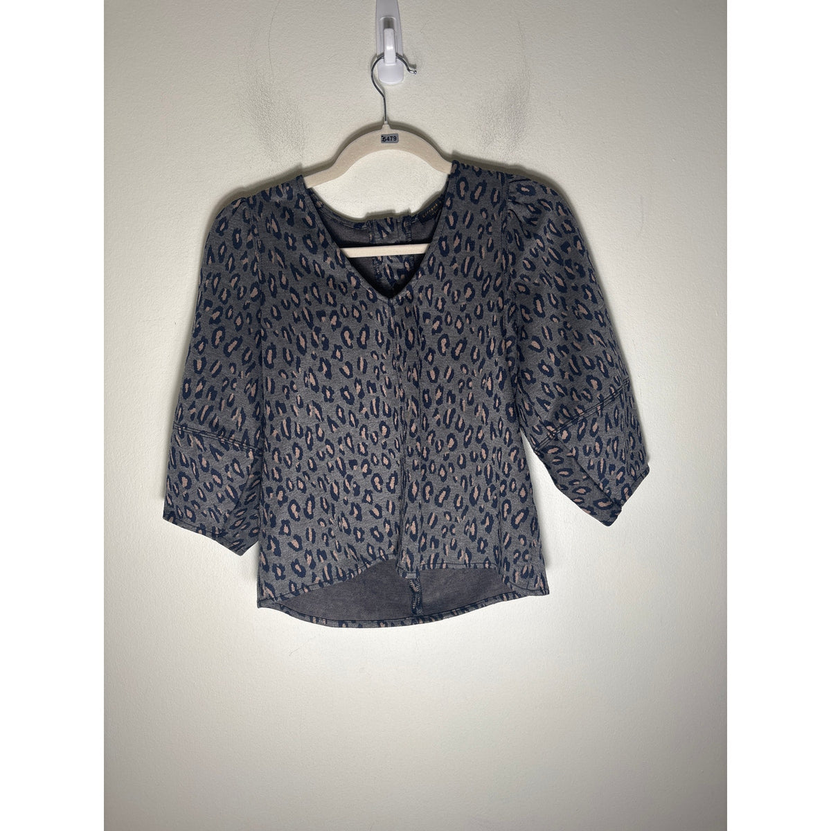 Current Air Gray Animal Print Half Puff Sleeve V-Neck Top Sz XXS