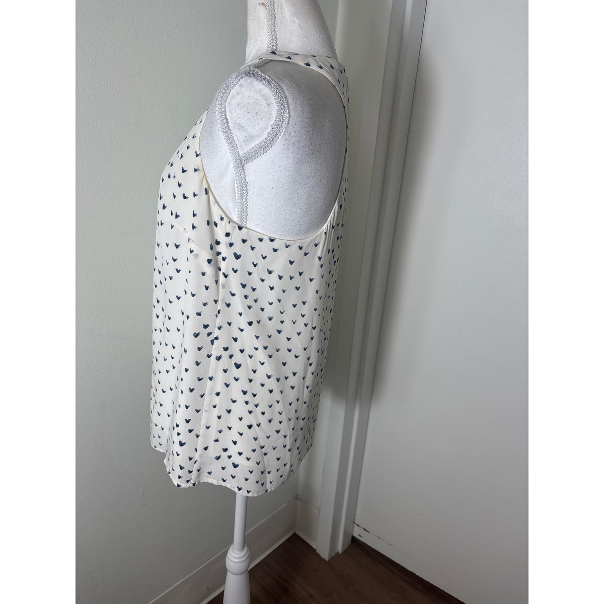 Joie Off White Blue Water Color Hearts SLeeveless Racerback Top Sz S