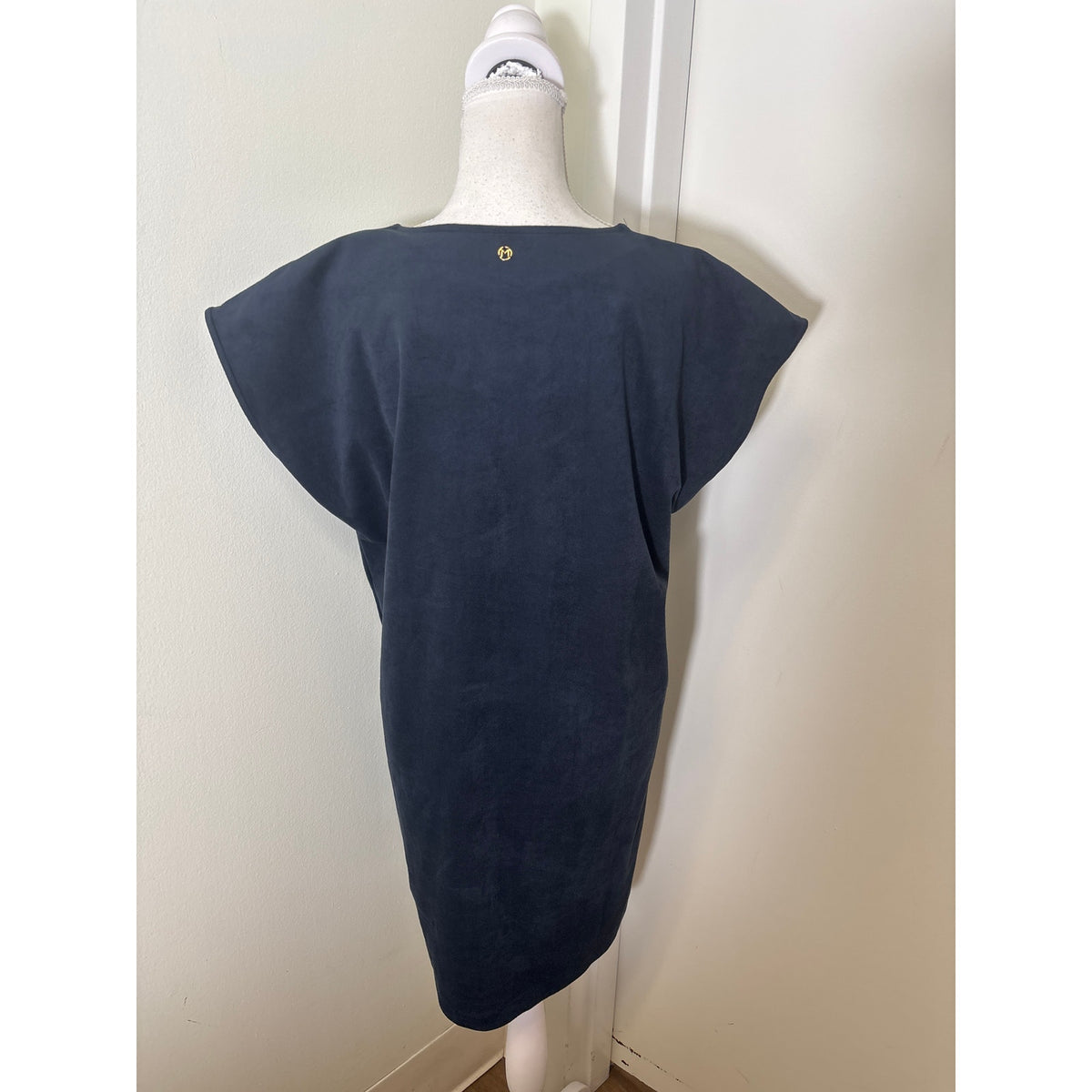 Marie Oliver Navy Faux Suede Fringed Front Dress Sz M